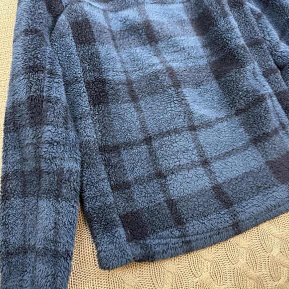 The North Face Boys Hampshire Hooded Sherpa Pullover In Blue Plaid Size 10/12 - Picture 9 of 9